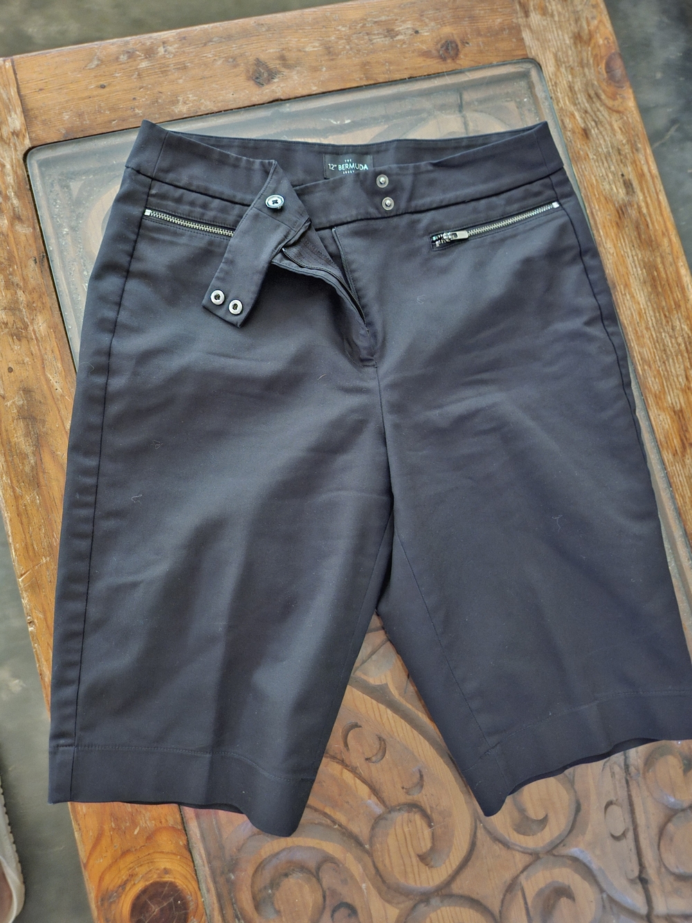 White House Black Market Black 12" Bermuda Shorts with Zip Pockets 6